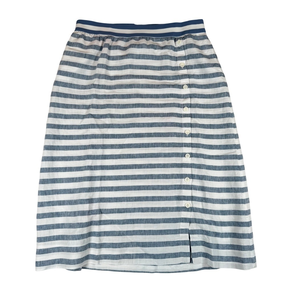 J.Jill Love Linen Blue White Stripe Button Midi Skirt Sz LP NWT Coastal Nautical
